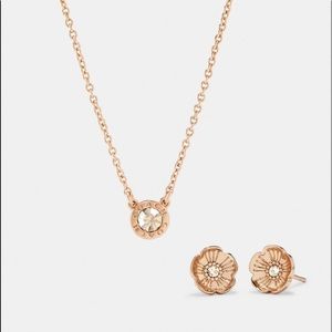 Open Circle Necklace & Tea Rose Stud Earrings Set